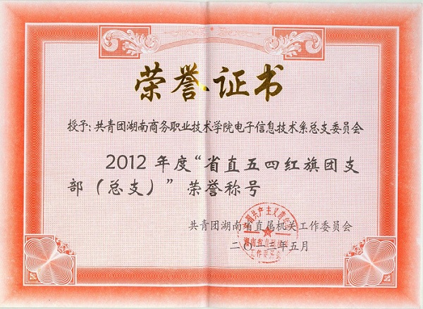 祝贺我系团总支委员会被授予“2012年度‘省直五四红旗团支部（总支）’”荣誉称号。